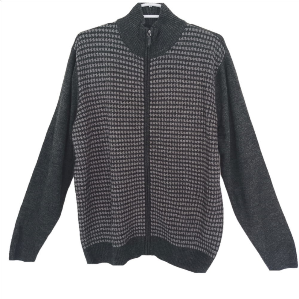 Tricots Sweater Men's Size Large St. Raphael Grandpa Black & Gray Check Cardigan